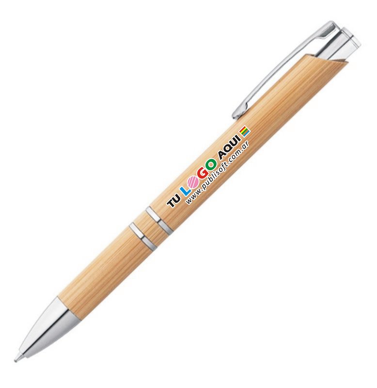 Bolígrafo Beta Bamboo, detallesalles cromados