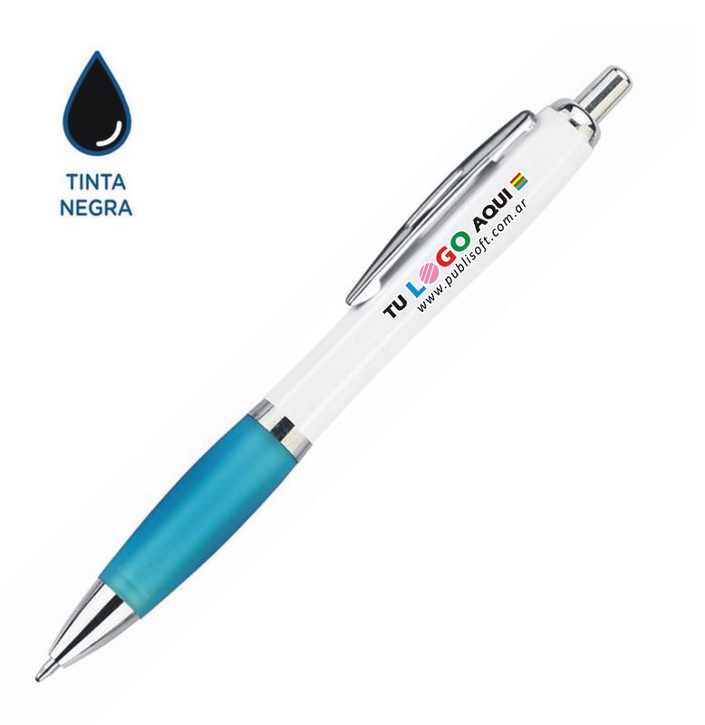 Bolígrafo Bremen white, celeste , tinta negra