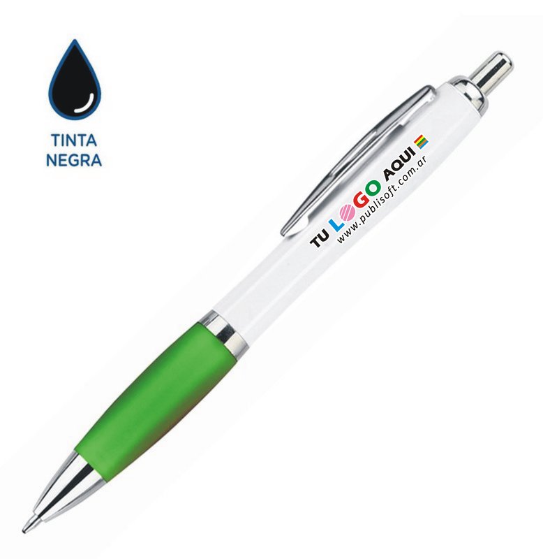 Bolígrafo Bremen white, verde, tinta negra