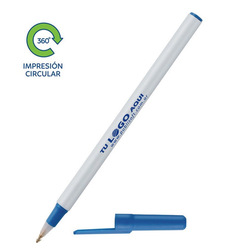 Bolígrafo Doob blanco, detalle azul claro