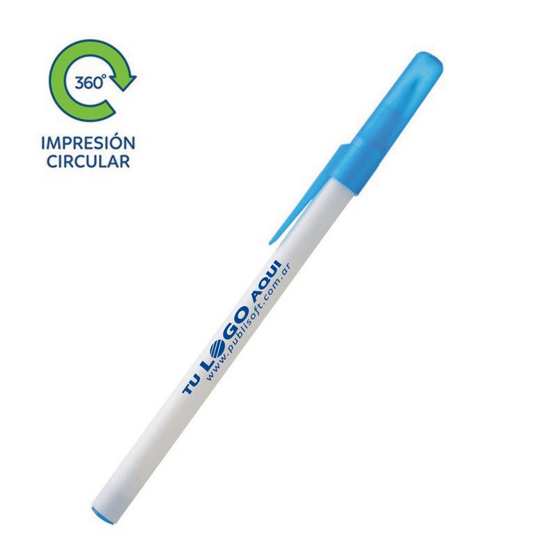 Bolígrafo Doob frost, blanco, detalle azul tranp.s