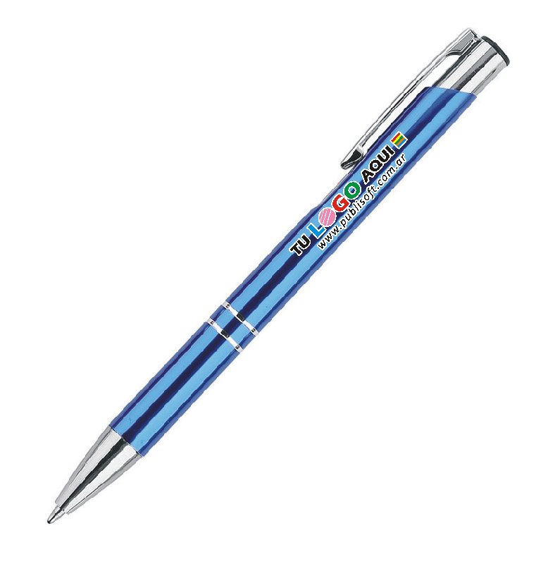 Bolígrafo Malibú azul detalles cromados,