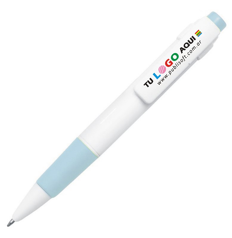 Bolígrafo Niza, blanco detalle celeste pastel