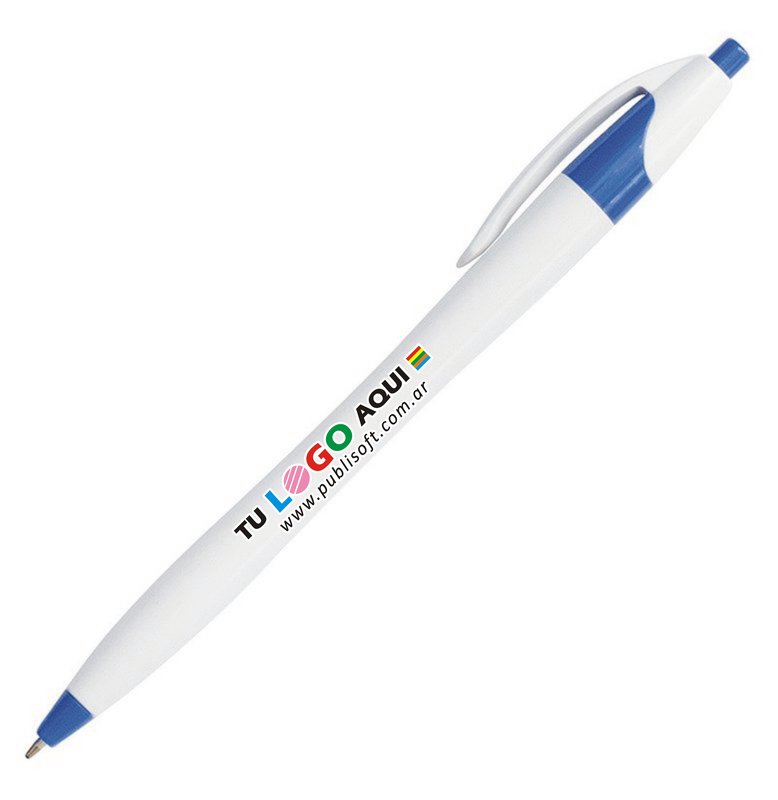 Bolígrafo Praga, blanco detalle azul, tinta negra