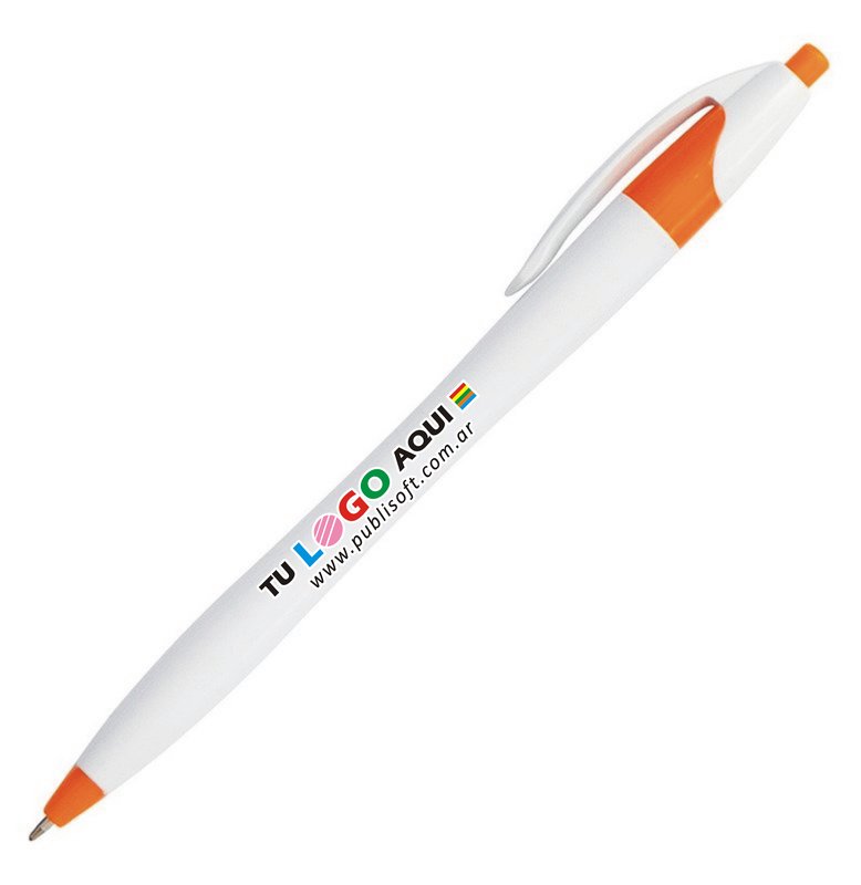 Bolígrafo Praga, blanco detalle naranja, tinta negra