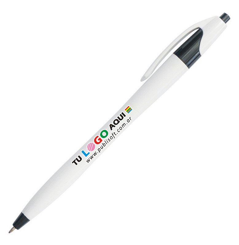 Bolígrafo Praga, blanco detalle negro, tinta negra