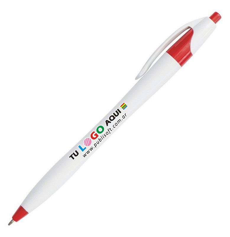 Bolígrafo Praga, blanco detalle rojo, tinta negra