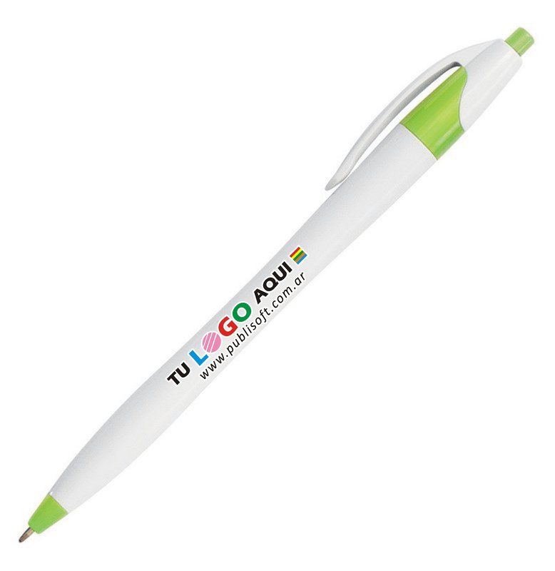 Bolígrafo Praga, blanco detalle verde claro, tinta negra