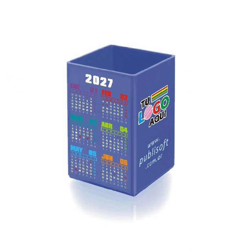 Cubo, con y sin calendario, porta lápiz, azul claro