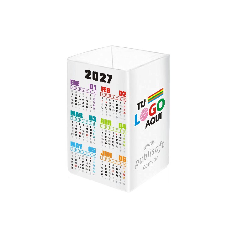 Cubo, con y sin calendario, porta lápiz blanco