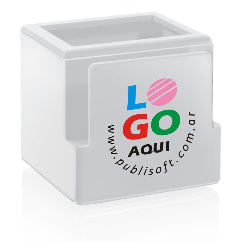 Cubo porta lápiz con tarjetero, blanco