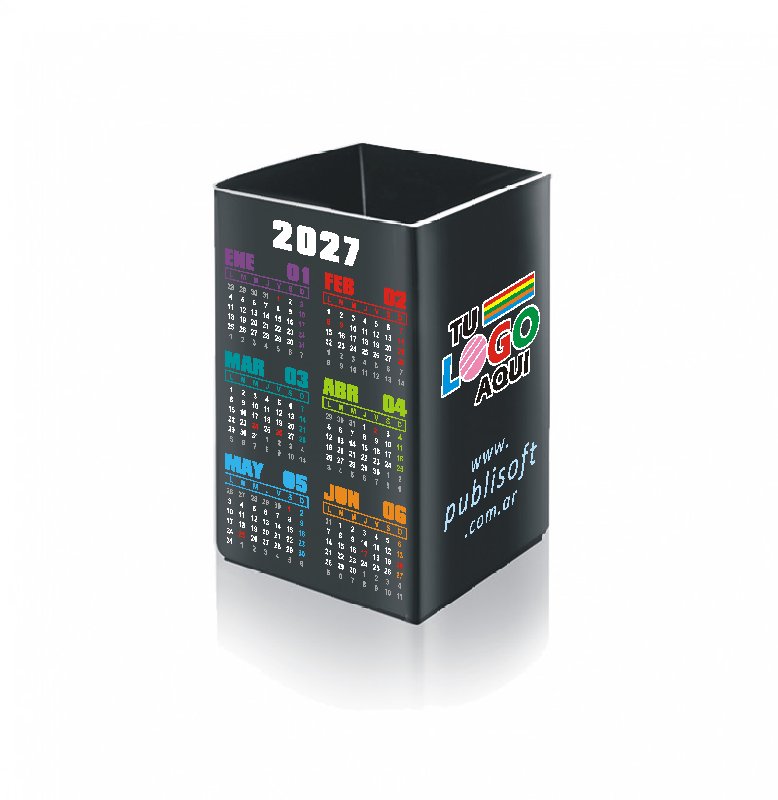 Cubo, con y sin calendario, porta lápiz, negro