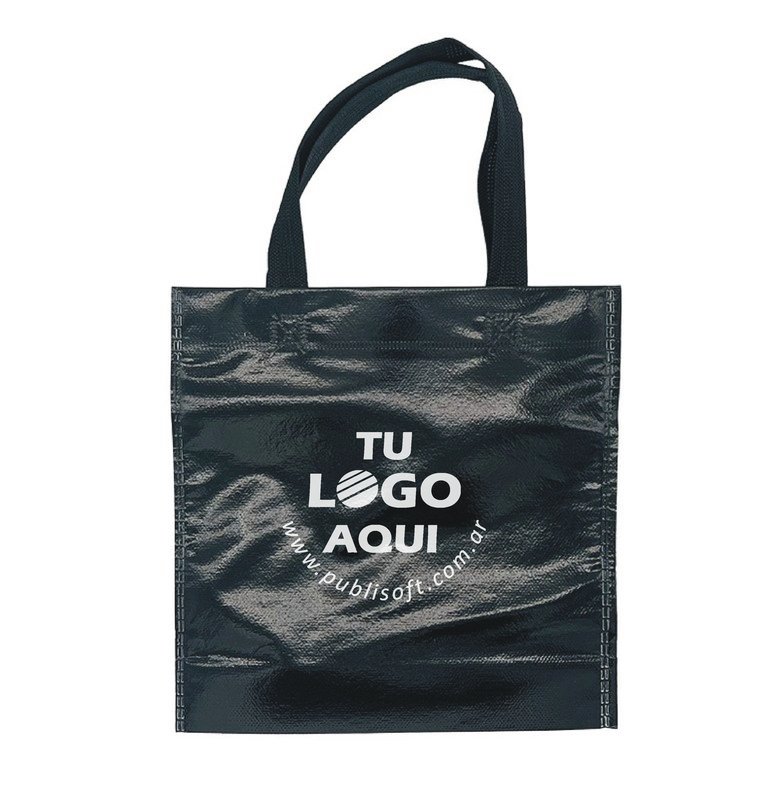 Eco bolsa, 25x25x9 cm, negro lam. con manijas negras