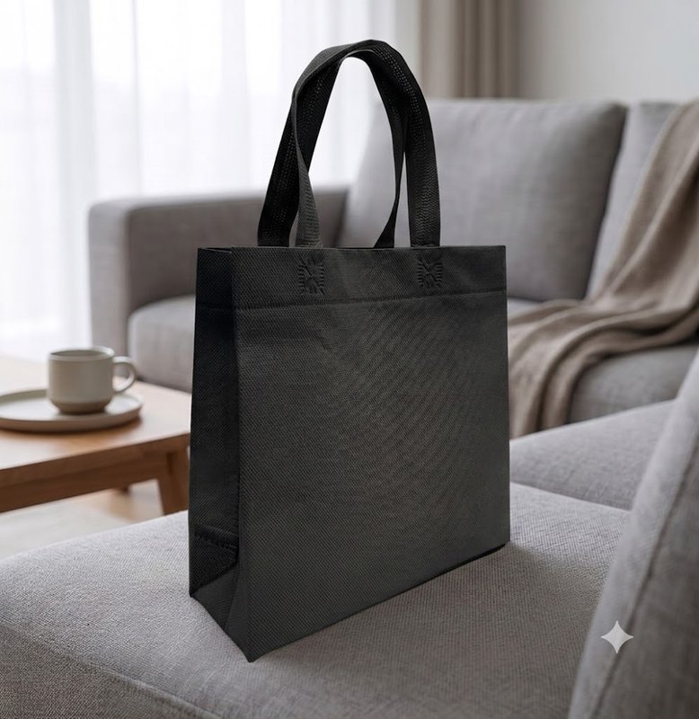 Eco bolsa, 25x25x9x9 cm, con manijas, negro
