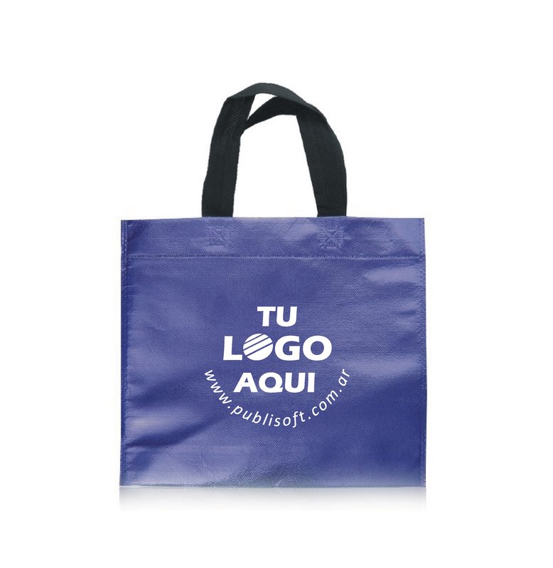 Eco bolsa, 30x30x10 cm, azul metalizado manijas negras.