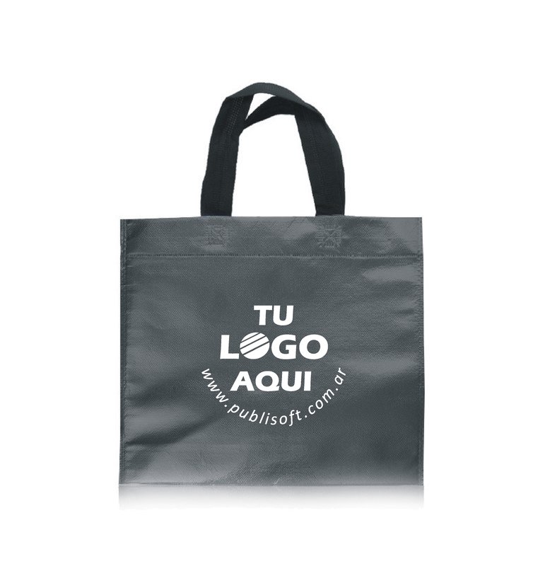 Eco bolsa, 30x30x10 cm, gris metalizado con manijas negras
