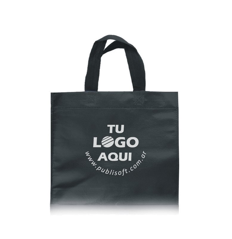 Eco bolsa, 30x30x10 cm, negro laminado con manijas negras