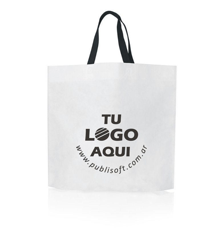 Eco bolsa, 45x40x10 cm, 70g. blanca c/manijas negras