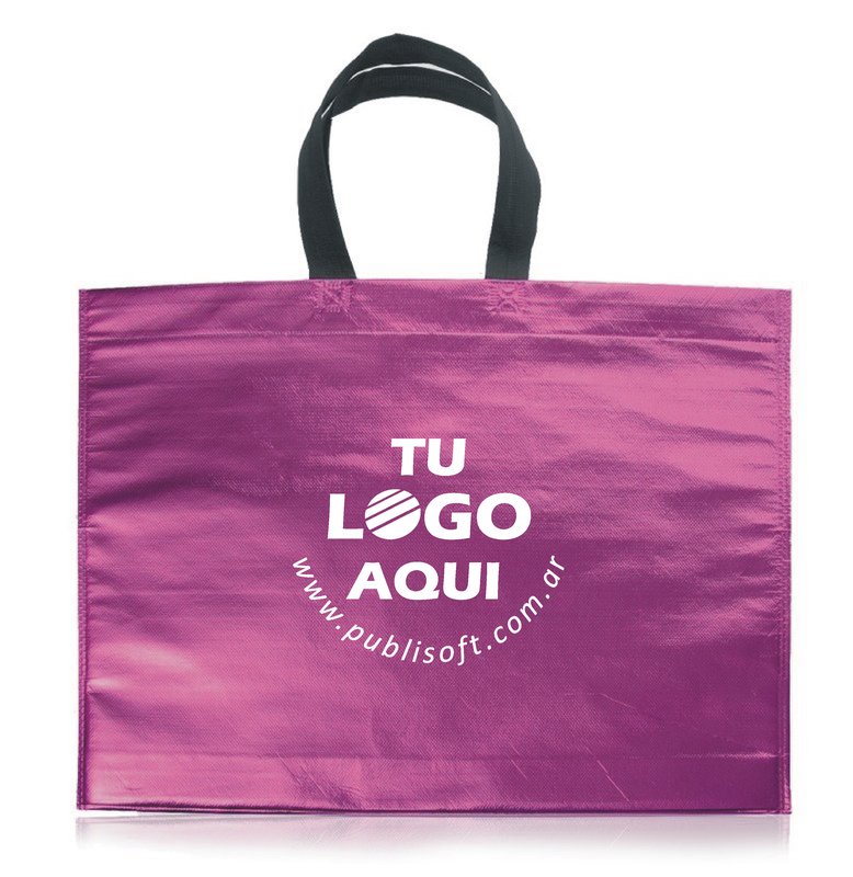 Eco bolsa, 45x40x10 cm, fucsia metalizado manijas negras