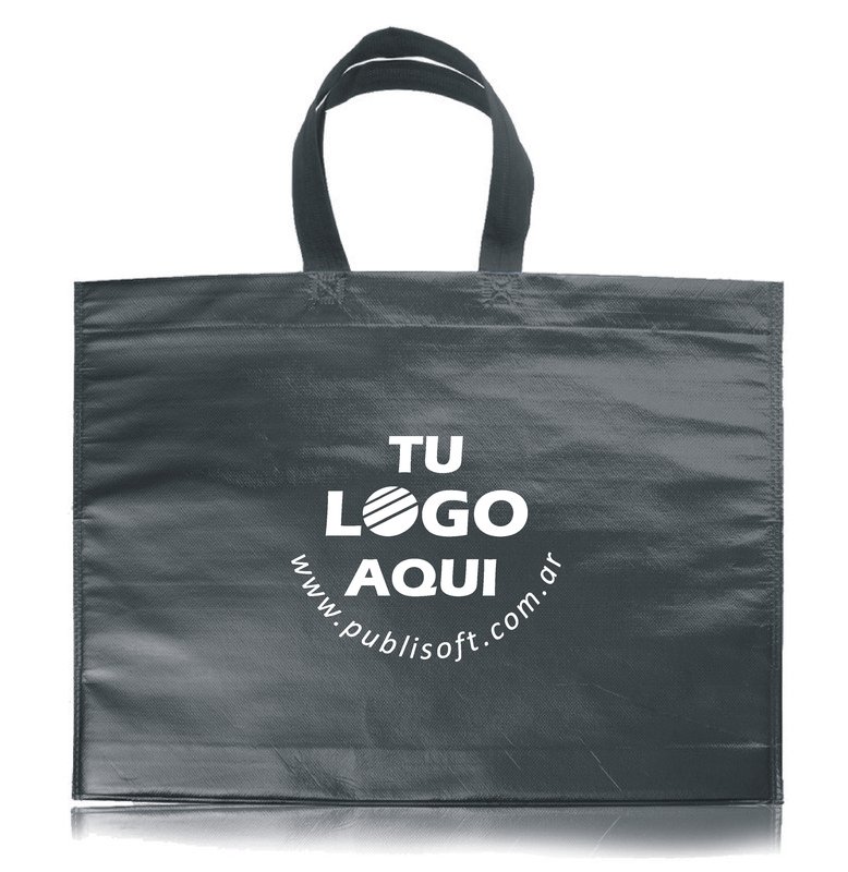 Eco bolsa, 45x40x10 cm, gris metalizado con manijas negras