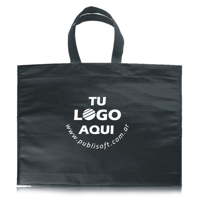 Eco bolsa, 45x40x10 cm, negro laminado manijas negras