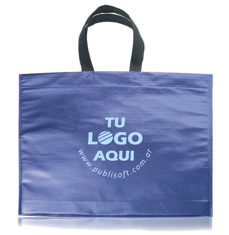 Eco bolsa, 45x40x10 cm, azul metalizado manijas negras