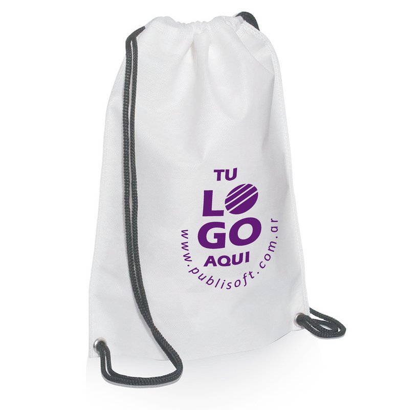 Eco mochila, 35x45 cm, blanca, cordon negro