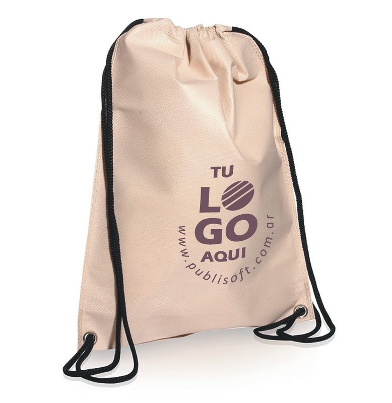 Eco mochila, 35x45 cm, crudo, cordon negro
