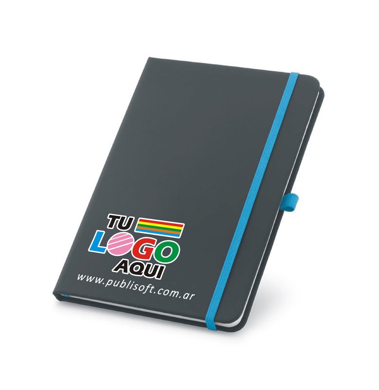 Libreta Corbin, A5,rayado, negro detalles celeste