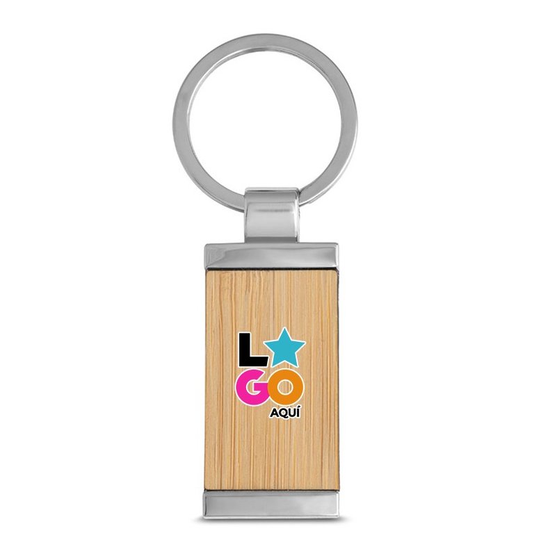 Llavero homer, rectangular, de bambu, borde metal