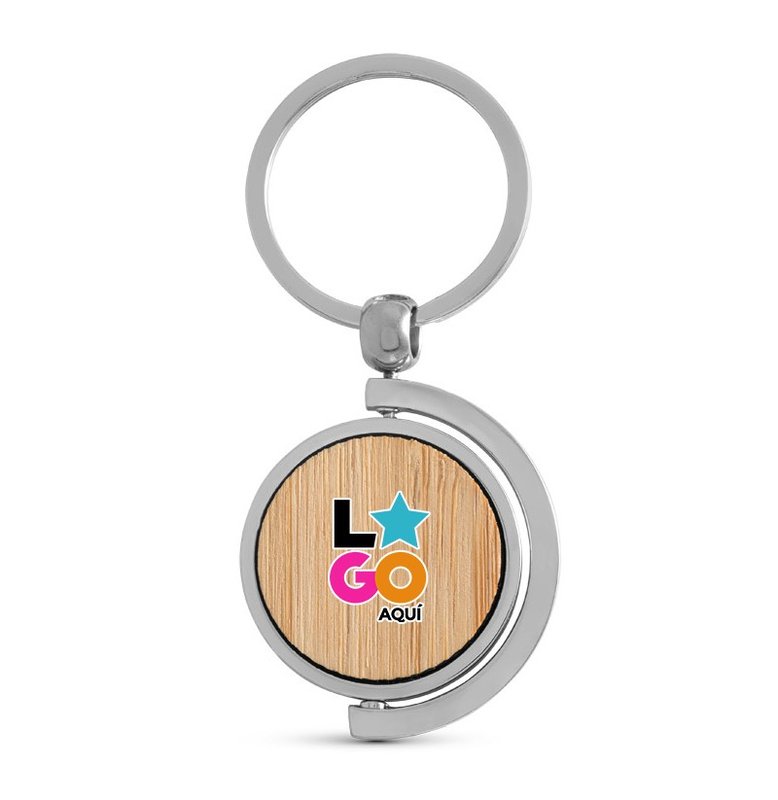Llavero homer round, redondo, de bambu, borde metal