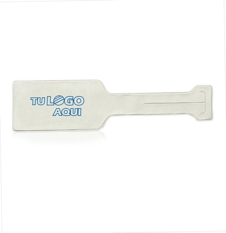 Marbete identifcador de equipaje, tela pvc blanco.