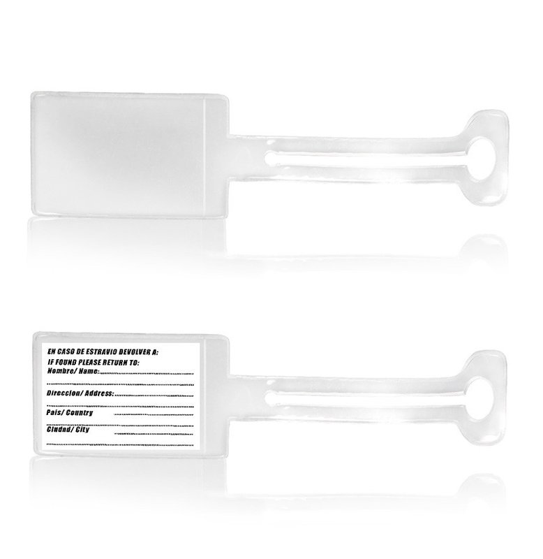 Marbete identifcador de equipaje, tela pvc cristal.
