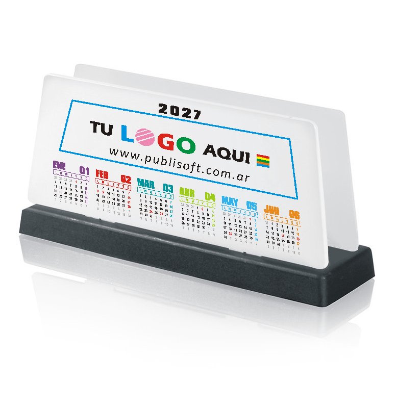 Porta sobres, calendario, blanco, base negra