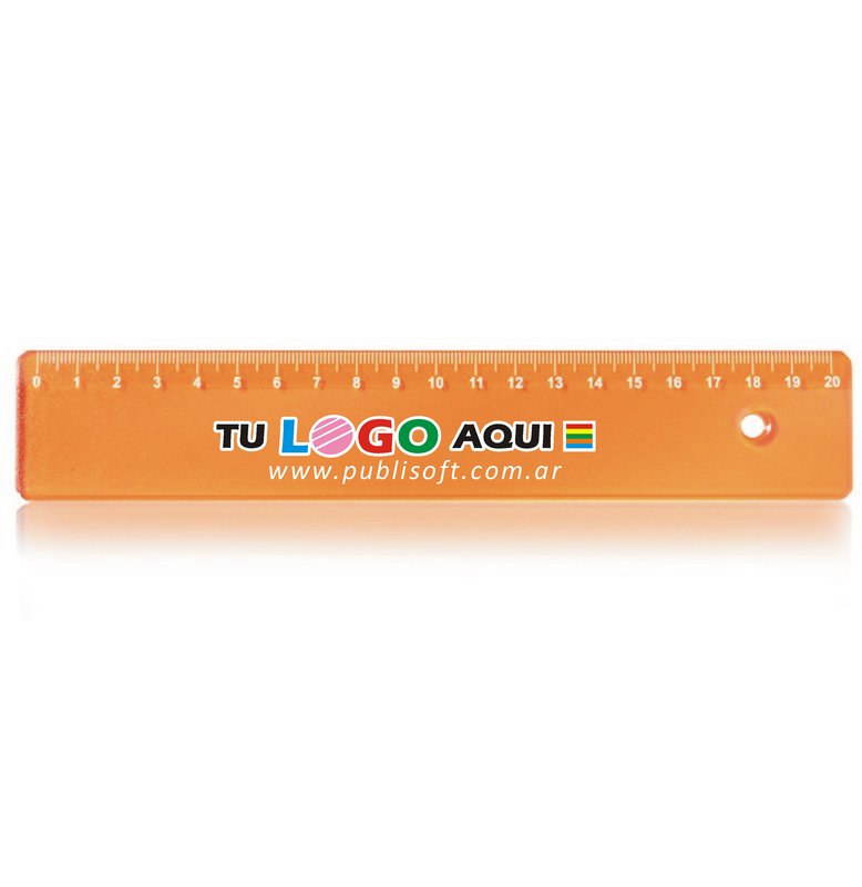 Regla de 20 cm x 38mm, naranja translúcida