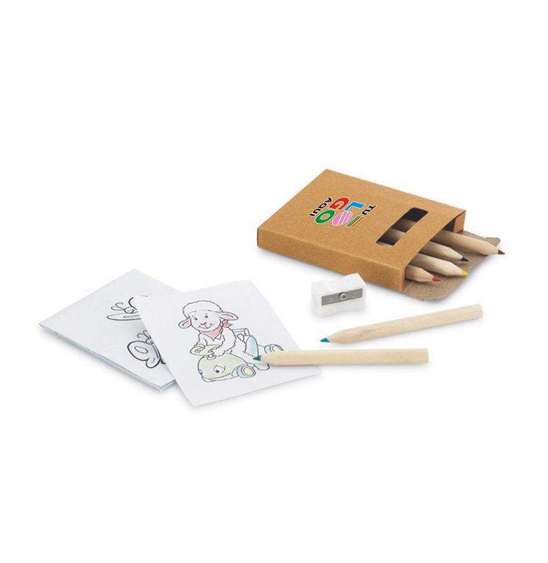 Set Anim, 6 lapices de colores y tarjetas p/pintar,
