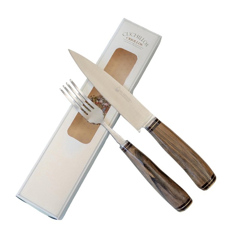 Set cuchillo tenedor campero, caja cartón.