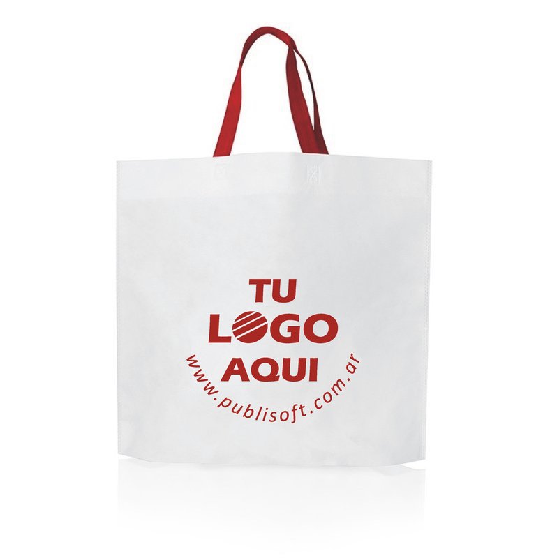 Eco bolsa, 45x40x10 cm, 70g. blanca c/manijas rojas - imagen 2