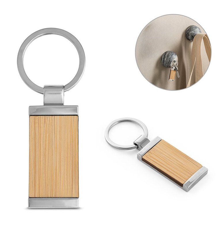Llavero homer, rectangular, de bambu, borde metal - imagen 3
