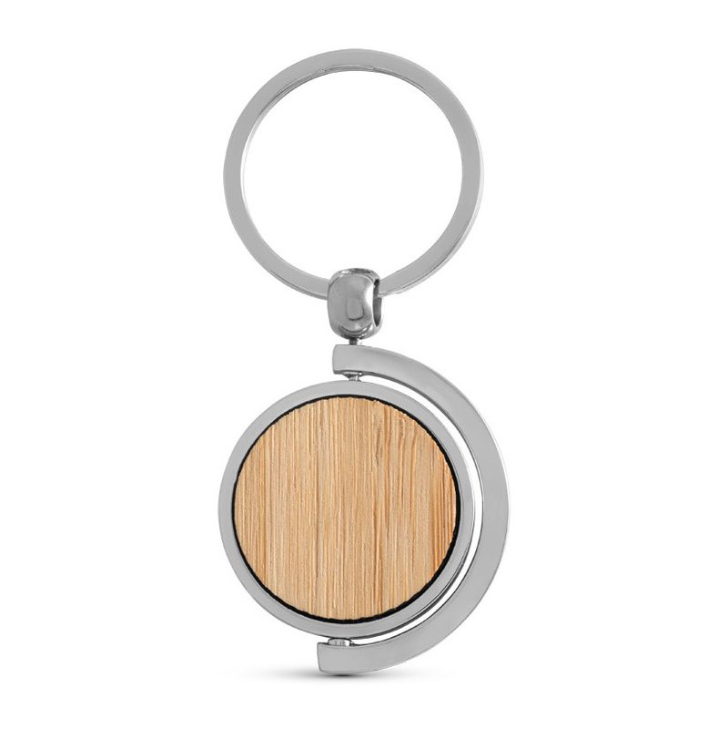 Llavero homer round, redondo, de bambu, borde metal - imagen 2