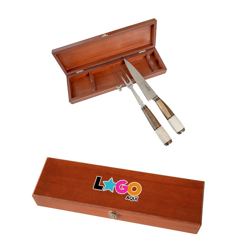 Set cuchillo tenedor parrillero, caja madera. - imagen 2
