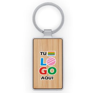 Llavero Gastón rectangular, bambú y metal