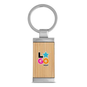 Llavero homer, rectangular, de bambu, borde metal