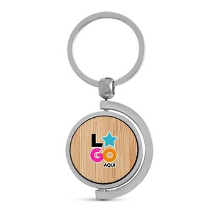 Llavero homer round, redondo, de bambu, borde metal