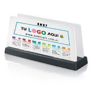Porta sobres, calendario, blanco, base negra