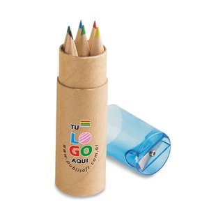 Set rols, 6 lapices colores y sacapuntas, detalles azul